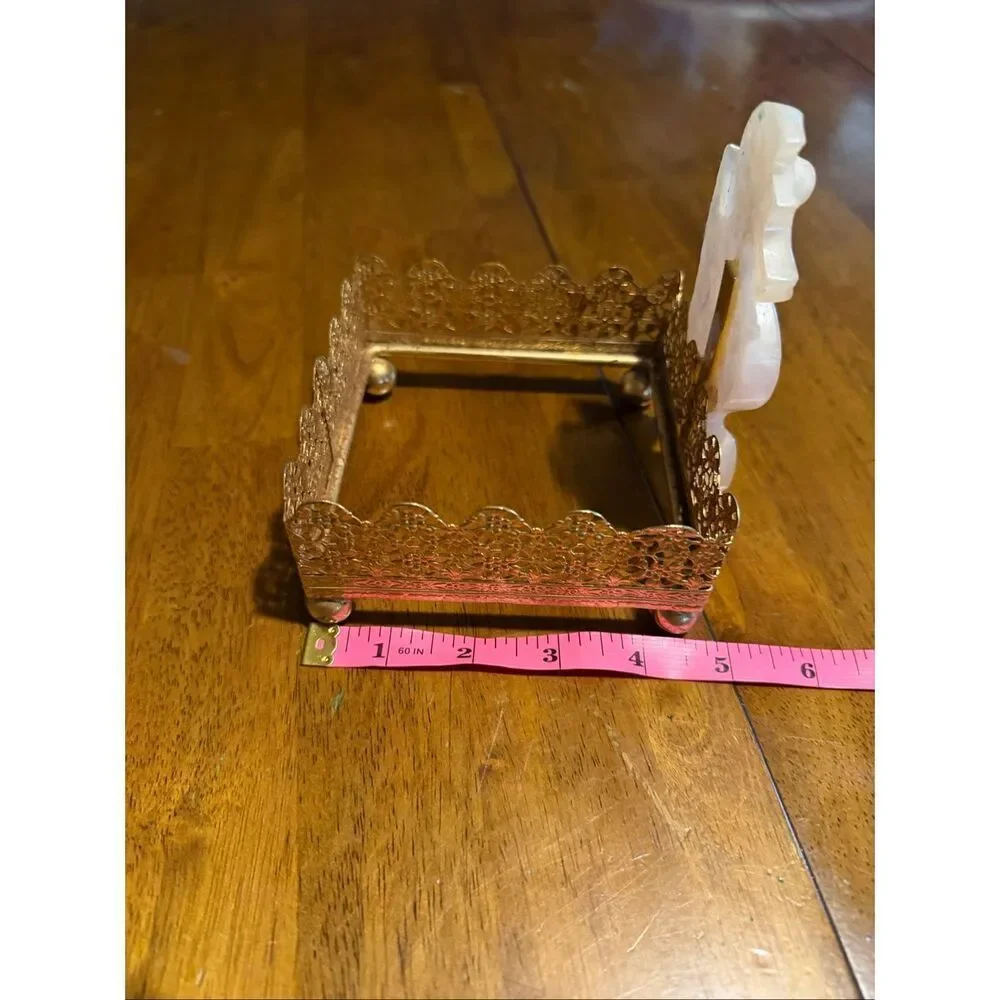Vtg MCM Seahorse Gold Tone Tissue Box Holder 4.5 x4.5